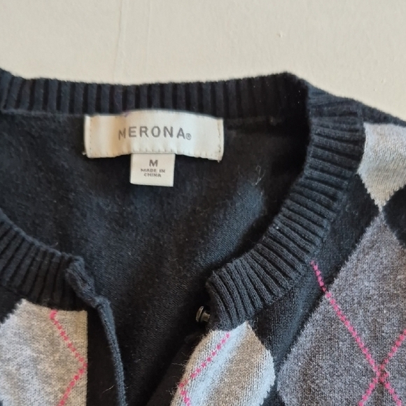 Merona Black and Gray Cardigan Sweater with Argyle Design - Picture 2 of 5